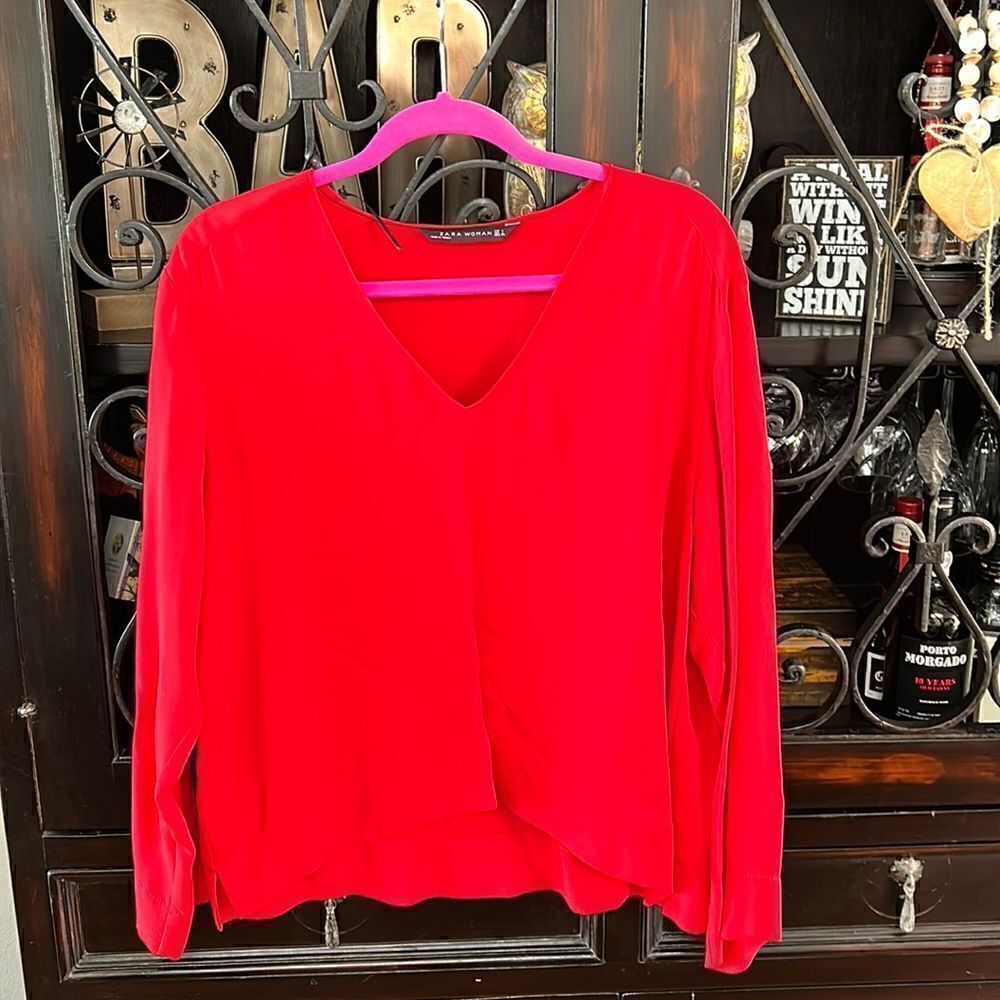RED ZARA long sleeve blouse